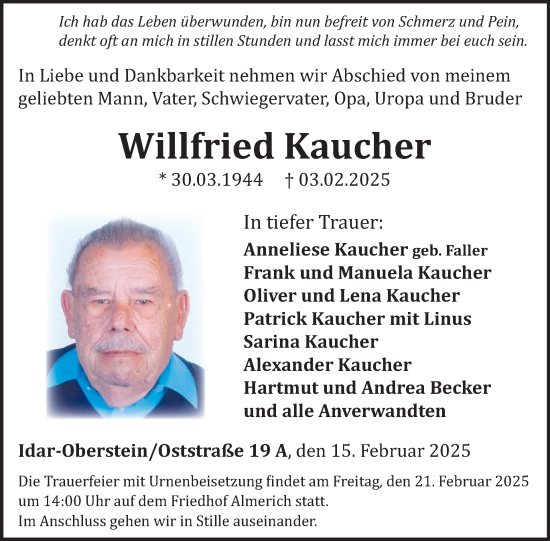 Traueranzeige von Willfried Kaucher von WochenSpiegel