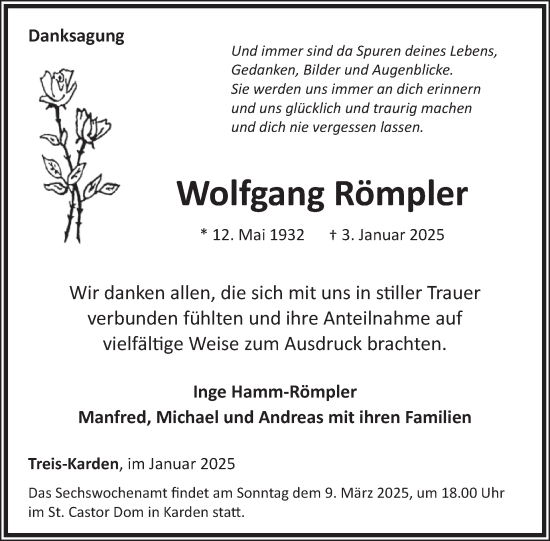 Traueranzeige von Wolfgang Römpler von WochenSpiegel