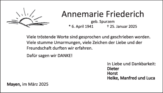 Traueranzeige von Annemarie Friederich von WochenSpiegel