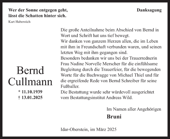 Traueranzeige von Bernd Cullmann von WochenSpiegel