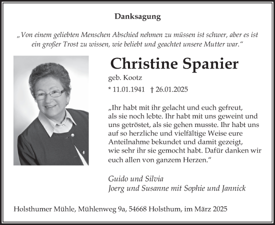 Traueranzeige von Christine Spanier von WochenSpiegel