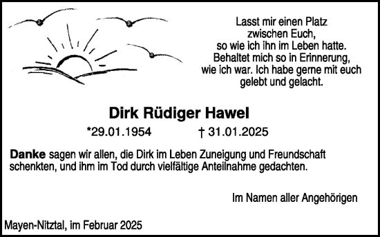 Traueranzeige von Dirk Rüdiger Hawel von WochenSpiegel