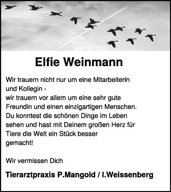 Traueranzeige von Elfie Weinmann von WochenSpiegel