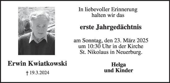 Traueranzeige von Erwin Kwiatkowski von WochenSpiegel