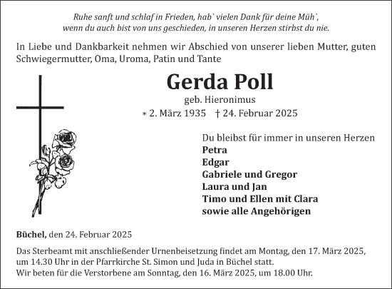 Traueranzeige von Gerda Poll von WochenSpiegel