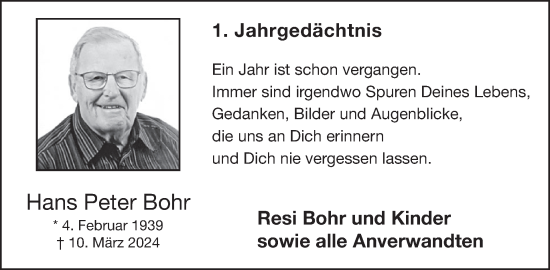 Traueranzeige von Hans Peter Bohr von WochenSpiegel