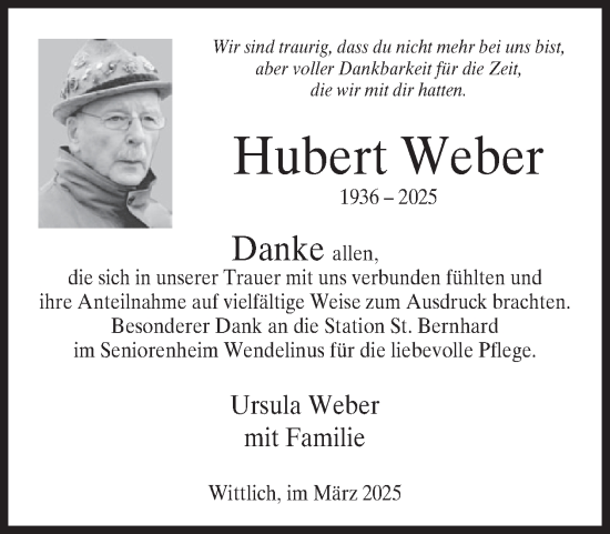 Traueranzeige von Hubert Weber von WochenSpiegel