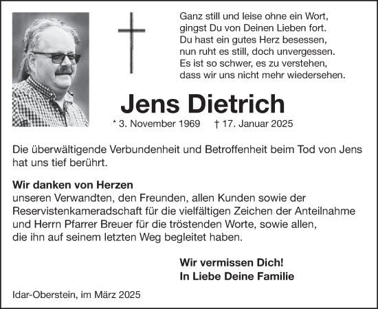 Traueranzeige von Jens Dietrich von WochenSpiegel