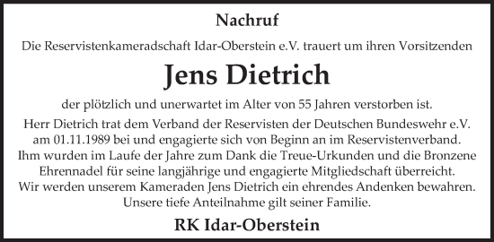 Traueranzeige von Jens Dietrich von WochenSpiegel