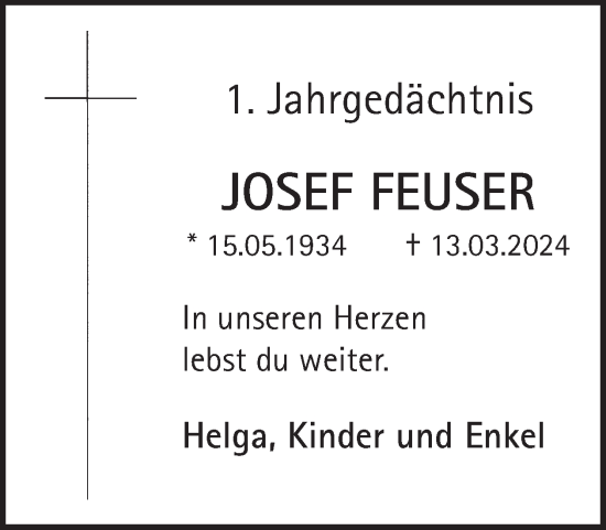 Traueranzeige von Josef Feuser von WochenSpiegel