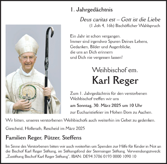 Traueranzeige von Karl Reger von WochenSpiegel