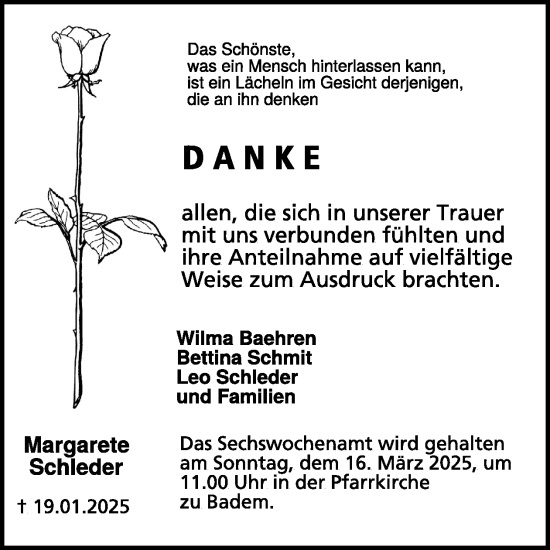 Traueranzeige von Margarete Schleder von WochenSpiegel