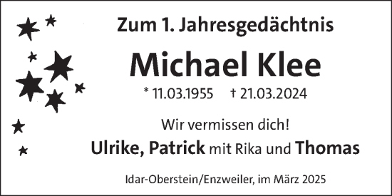 Traueranzeige von Michael Klee von WochenSpiegel
