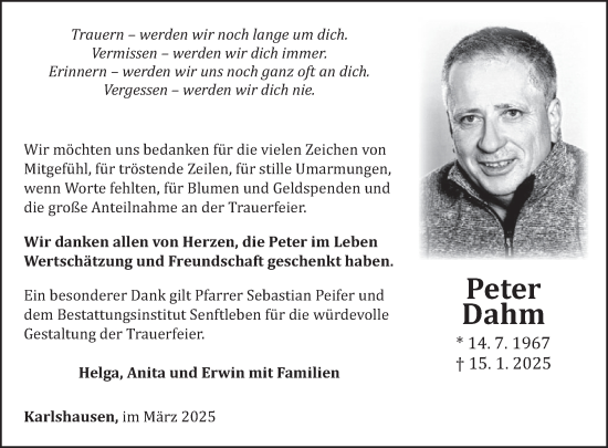 Traueranzeige von Peter Dahm von WochenSpiegel