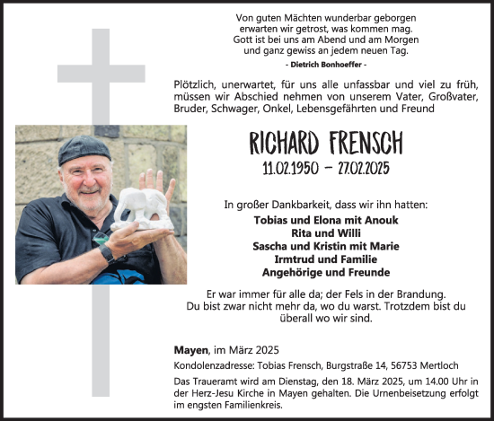 Traueranzeige von Richard Frensch von WochenSpiegel