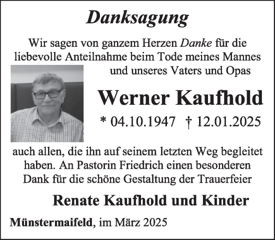 Traueranzeige von Werner Kaufhold von WochenSpiegel