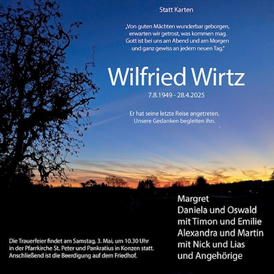 Traueranzeige von Wilfried Wirtz  