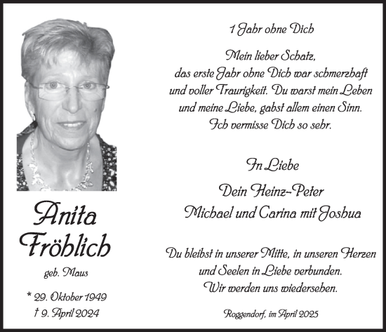 Traueranzeige von Anita Fröhlich von WochenSpiegel