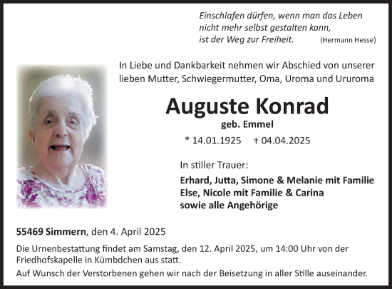 Traueranzeige von Auguste Konrad von WochenSpiegel