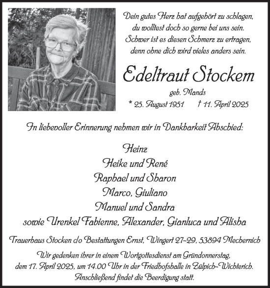 Traueranzeige von Edeltraut Stockem von WochenSpiegel