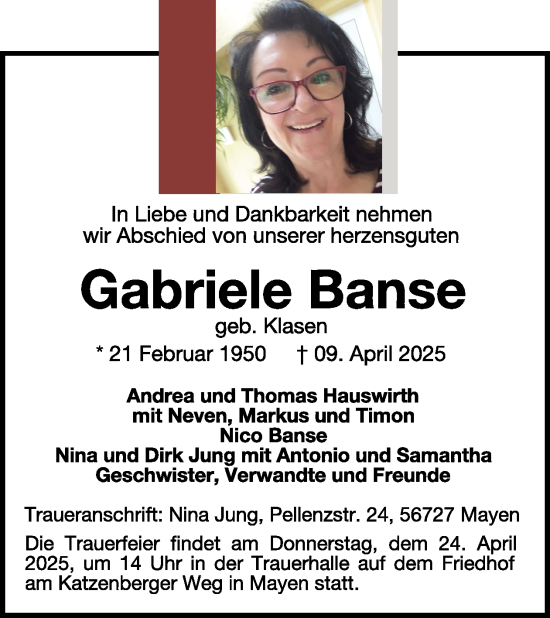 Traueranzeige von Gabriele Banse von WochenSpiegel