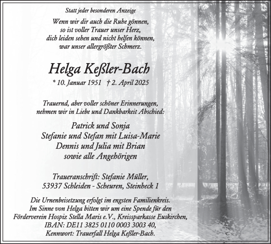 Traueranzeige von Helga Keßler-Bach von WochenSpiegel