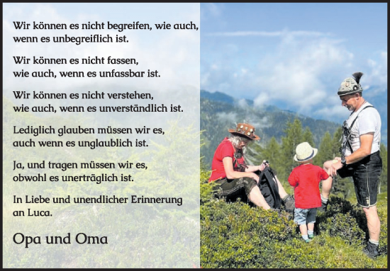 Traueranzeige von Luca  von WochenSpiegel