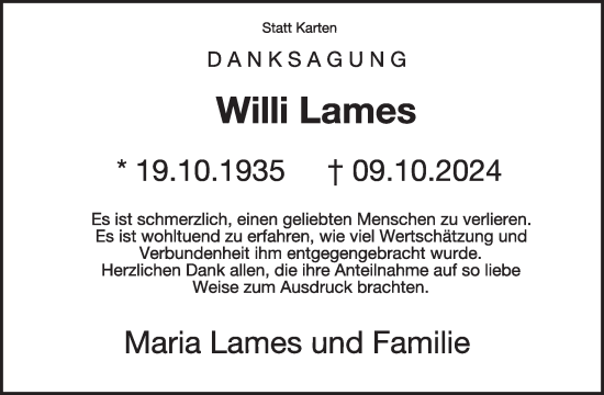 Traueranzeige von Willi Lames von WochenSpiegel