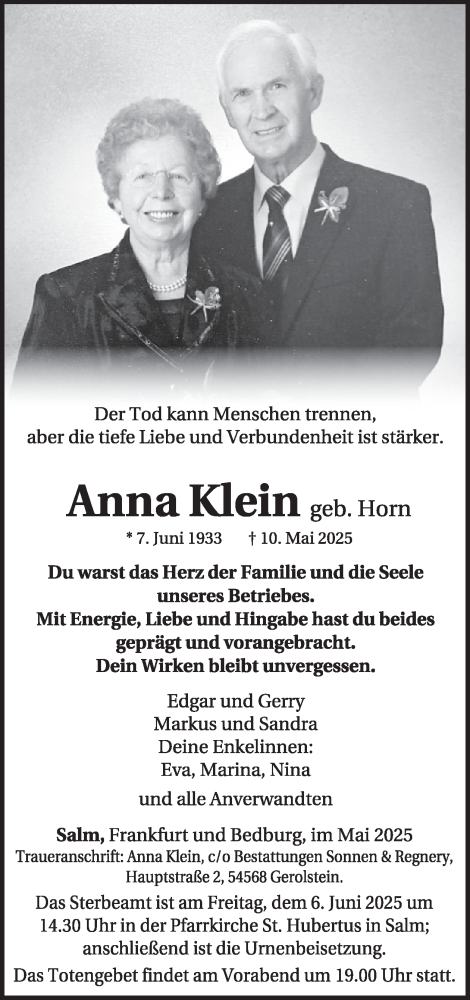 Traueranzeige von Anna Klein von WochenSpiegel