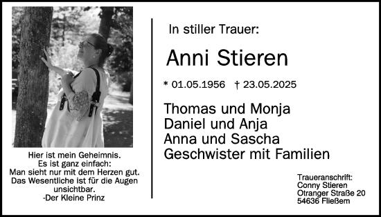 Traueranzeige von Anni Stieren von WochenSpiegel