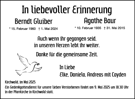 Traueranzeige von Bernd Gluiber von WochenSpiegel