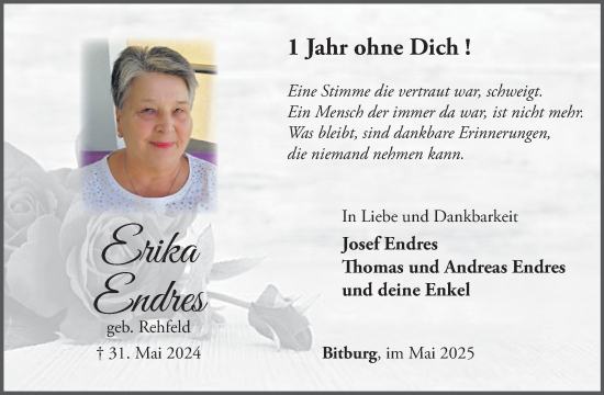 Traueranzeige von Erika Endres von WochenSpiegel