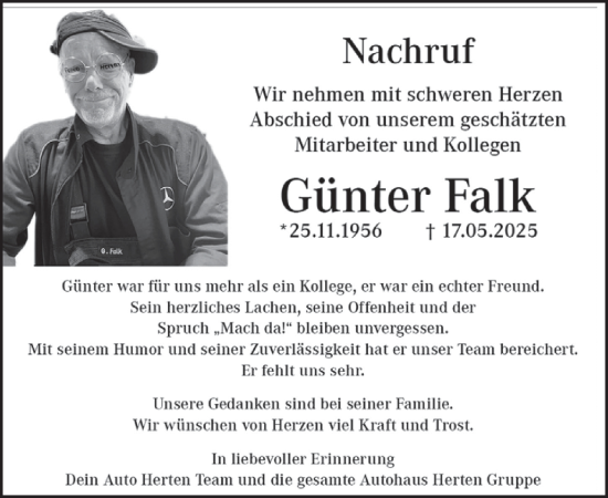 Traueranzeige von Günter Falk von WochenSpiegel