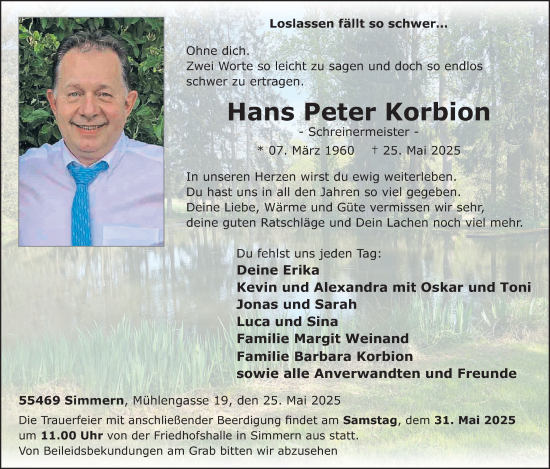Traueranzeige von Hans Peter Korbion von WochenSpiegel