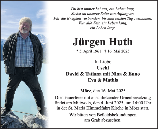 Traueranzeige von Jürgen Huth von WochenSpiegel