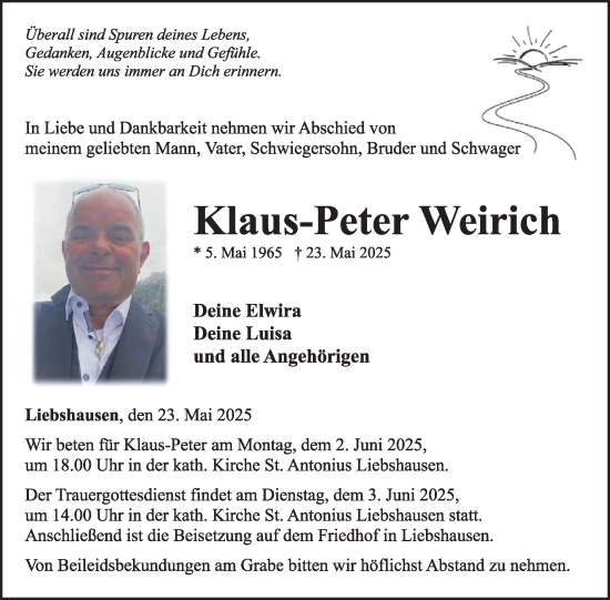Traueranzeige von Klaus-Peter Weirich von WochenSpiegel