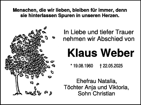 Traueranzeige von Klaus Weber von WochenSpiegel