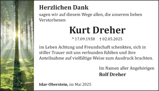 Traueranzeige von Kurt Dreher von WochenSpiegel