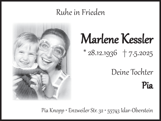 Traueranzeige von Marlene Kessler von WochenSpiegel