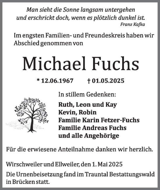 Traueranzeige von Michael Fuchs von WochenSpiegel