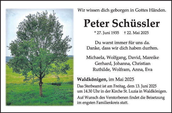 Traueranzeige von Peter Schüssler von WochenSpiegel