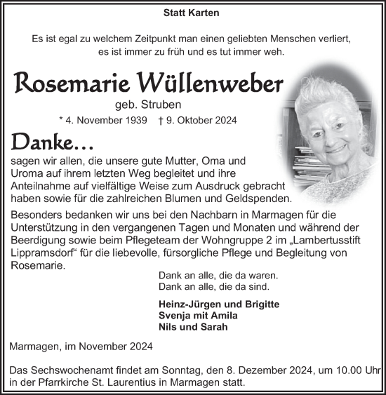 Traueranzeige von Rosemarie Wüllenweber von WochenSpiegel