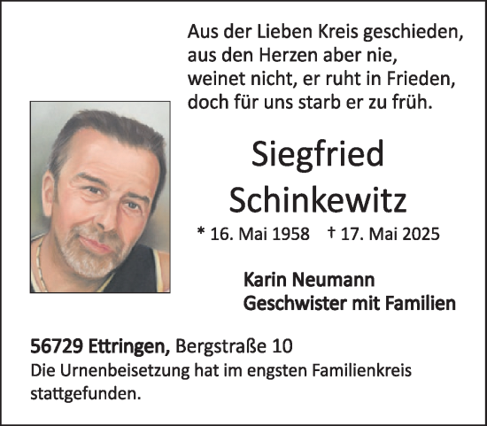 Traueranzeige von Siegfried Schinkewitz von WochenSpiegel