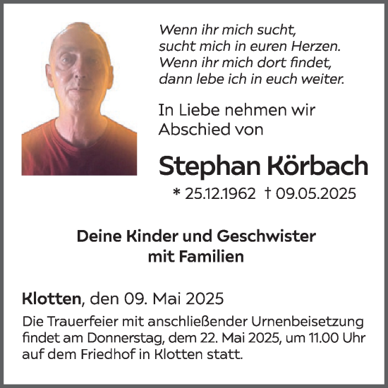 Traueranzeige von Stephan Körbach von WochenSpiegel