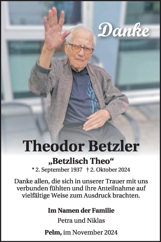 Traueranzeige von Theodor Betzler von WochenSpiegel