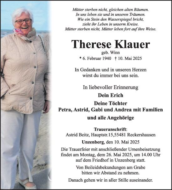 Traueranzeige von Therese Klauer von WochenSpiegel