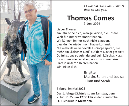 Traueranzeige von Thomas Comes von WochenSpiegel