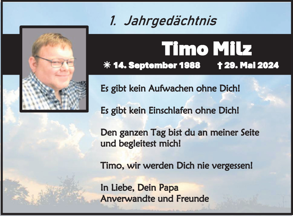  Traueranzeige für Timo Milz vom 28.05.2025 aus WochenSpiegel