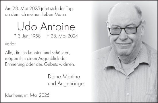 Traueranzeige von Udo Antoine von WochenSpiegel