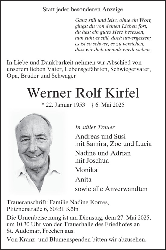 Traueranzeige von Werner Rolf Kirfel von WochenSpiegel